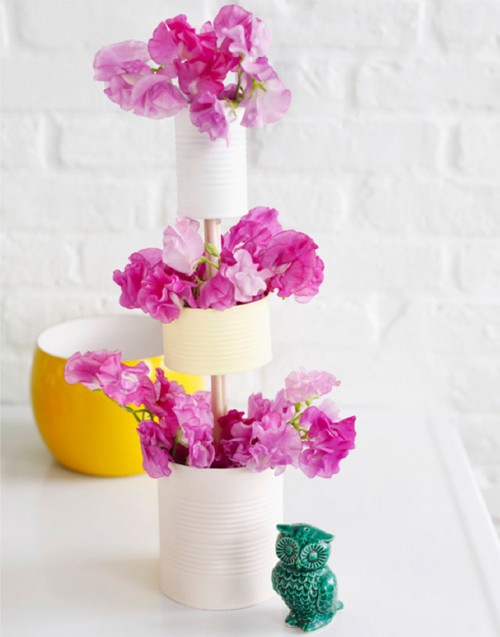 DIY Tiered Vase Of Tin Cans