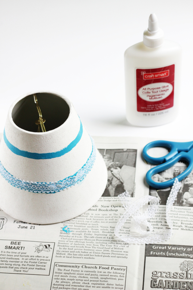 Picture Of diy upcycled lampshade with blue stripes  6