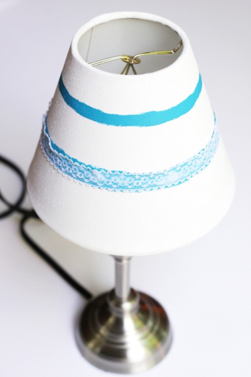 DIY Upcycled Lampshade With Stripes And Lace