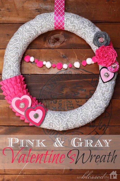 Diy Valentine Wreath In Pink And Gray