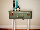 green vintage suitcase table