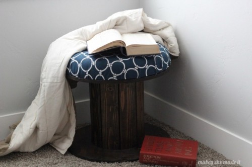 DIY Wire Spool Wooden Stool With Upholstery