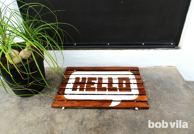 Diy wooden doormat with a cheery greeting  10