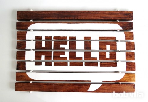 DIY Wooden Doormat With A Cheery Greeting