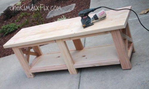 DIY X Leg Wooden Bench With Crate Storage