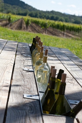 table with a wine cooler