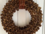 giant pinecone wreath with ribbon