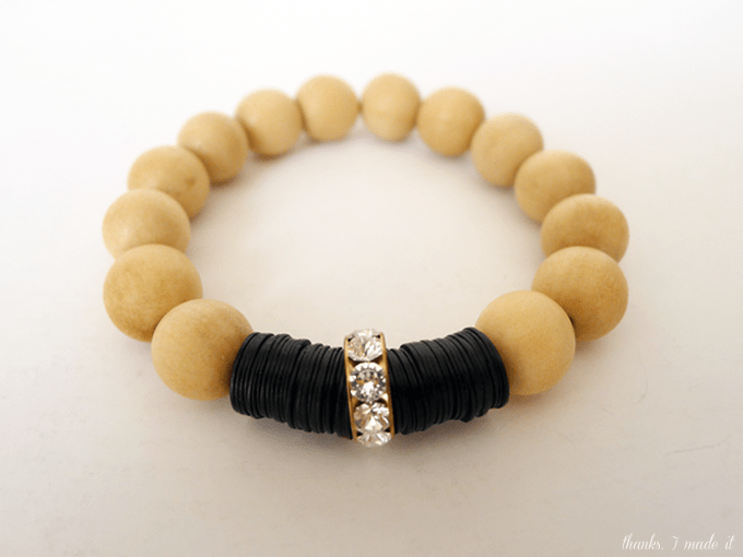 wooden beads and Swarovski bracelet