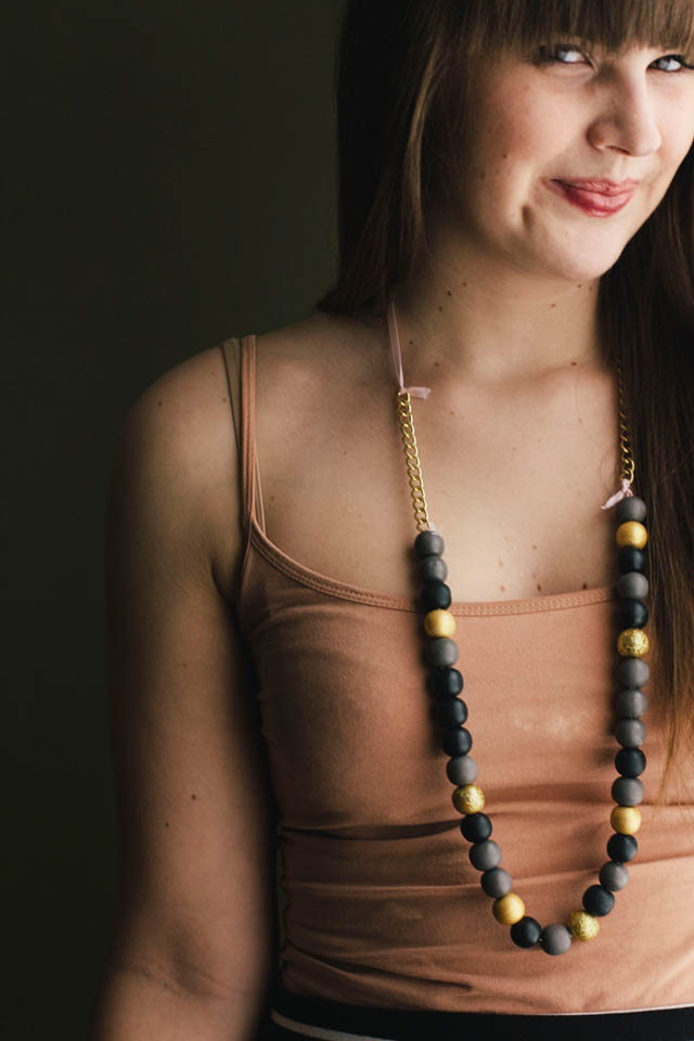 painted wooden bead necklace