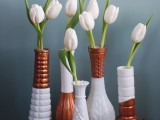 copped dipped milk glass vases