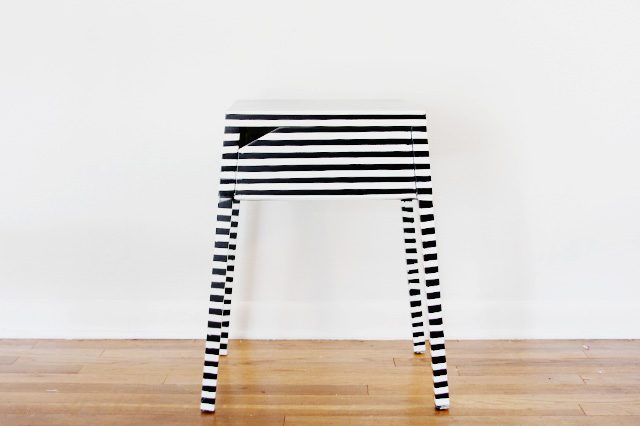 striped nightstand revamp (via seekatesew)