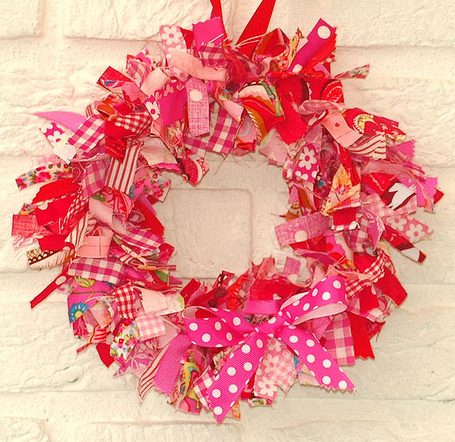 Fabric Red Pink Wreath