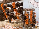 vines, bright blooms and pinecones compose a lovely and all-natural fall decoration to enjoy