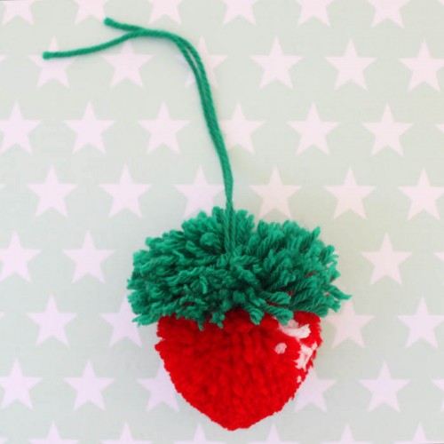 strawberry pompoms for decor (via gina-michele)