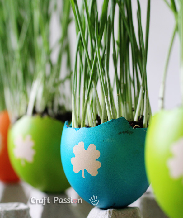 colorful egg planters for grass