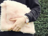 pink teddy fur clutch