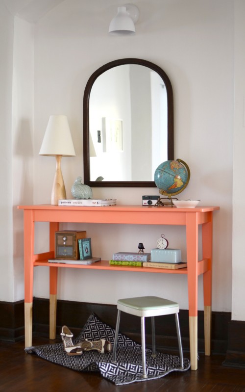 DIY Entry Table From IKEA's SVALBO Table (via thesweetbeastblog)