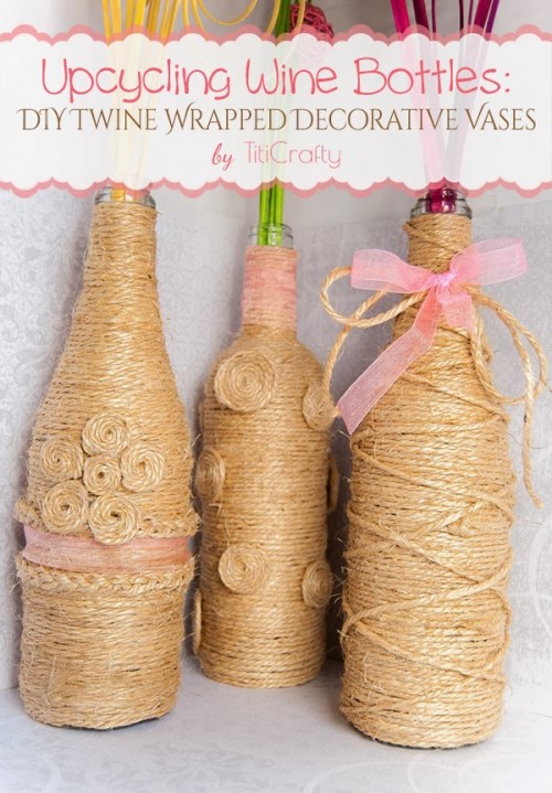 wine bottle and twine decorative vases (via titicrafty)