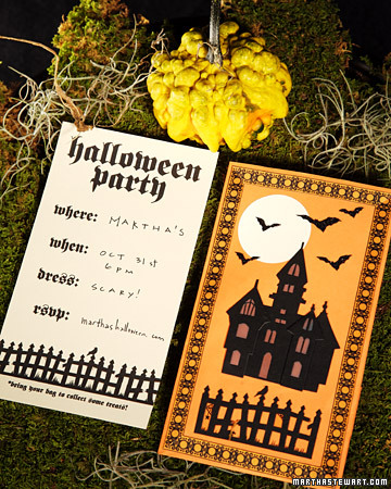 a bold black castle with bats party invitation with Gothic printing is a stylish idea