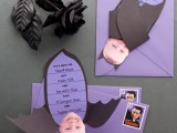 bold bat-shaped Halloween party invitations with Dracula stamps are a unique and cool solution to rock