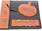 a bright Halloween invitation in black and orange, with patterns and cool printing is amazing
