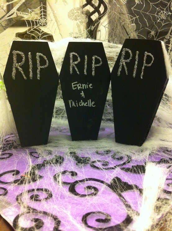 black coffins are bold party invitations, you may put candies inside and add invite information there