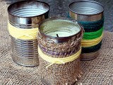 yarn candle holders of tin cans