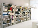 a whole wall taken by bookcases will easily turn your living room into a library and will accommodate many books