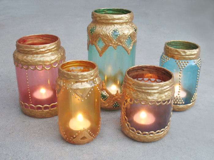 gilded candle lanterns from old jars