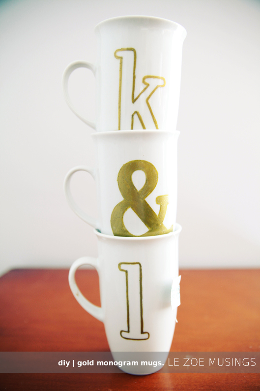 gold monogram mugs