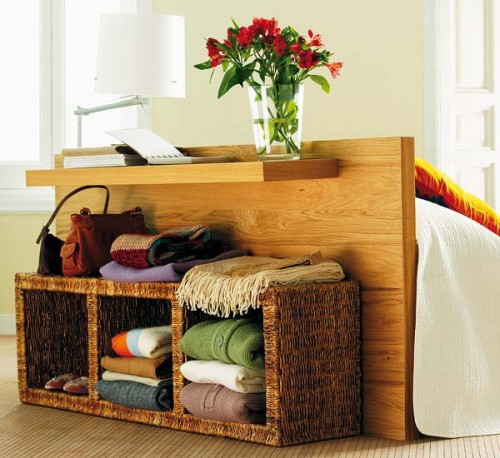 hidden baskets behind your bed can display your scarf collection