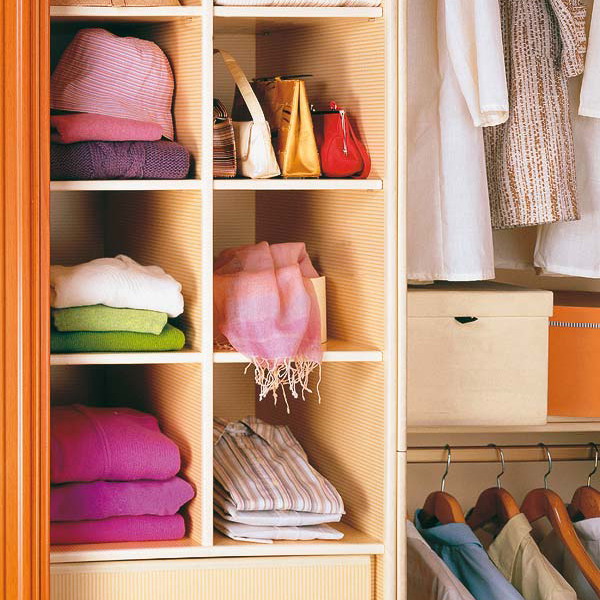 simple open shelving in a closet could be used to organize scarves