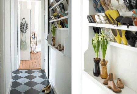 Slim shelves are perfect for narrow hallways but could fit a lot of shoes 