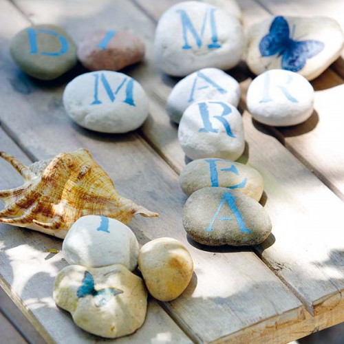 pebbles with letters can be used for various table and garden games or just for decor