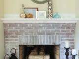 easy whitewashed brick fireplace