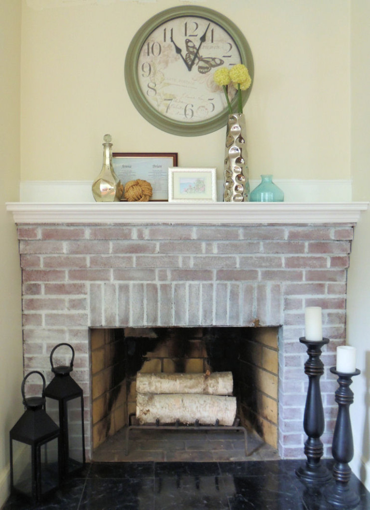 easy whitewashed brick fireplace