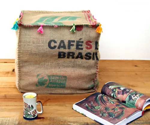 Industrial-Inspired DIY Burlap Coffee Bag Ottoman