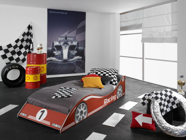 Racing theme is perfect for a boys room design.