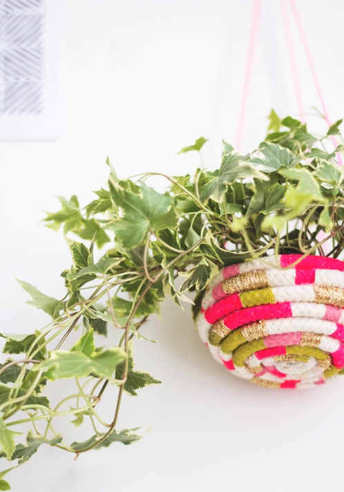 Lovely Diy Color Blocked Rope Planter