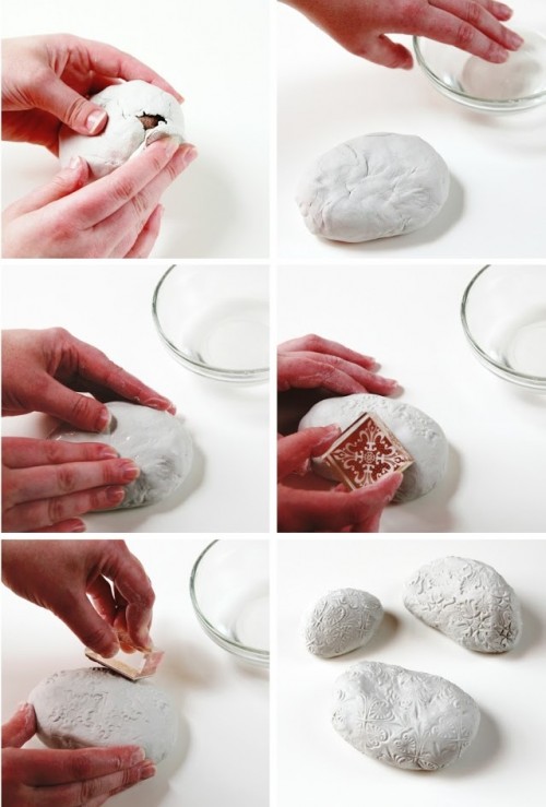 Luxurious DIY Stamped Clay Stone Paperweights