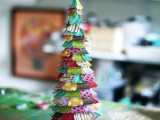 tabletop Christmas tree of colored paper