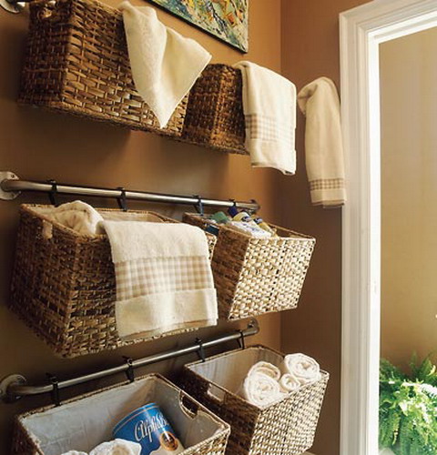 railings with wicker cubbies are a great storage unti for any space, from an entryway to a bathroom