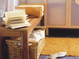 a bench with a large wicker cubby for storage – if your furniture is non-functional, you can compensate it with a wicker cubby