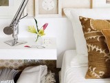 a basket with additional pillows can be placed under a nightstand to store something you need in your bedroom