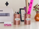copper tin can desk organizer