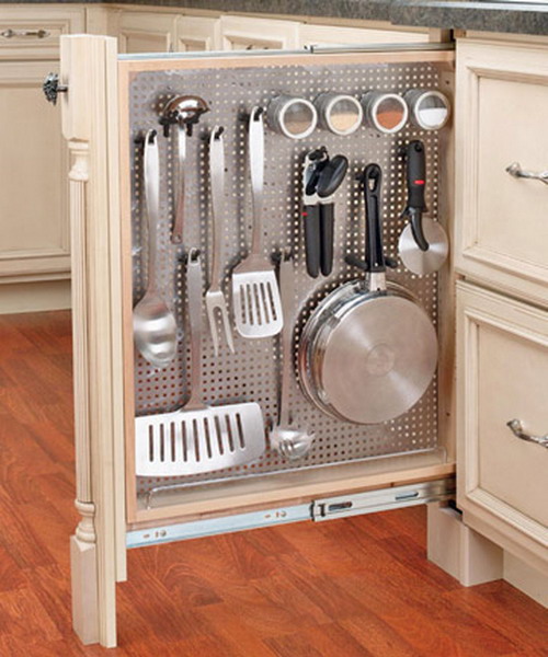 Pegboard is perfect to organize all these cooking utensils.