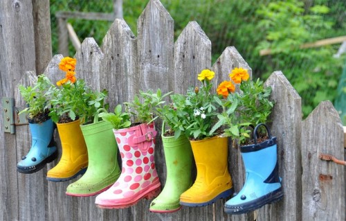 DIY Rain Boots Garden On A Fence