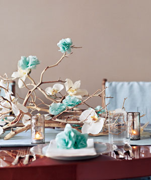 Real Blooms And Paper Flowers Centerpiece
