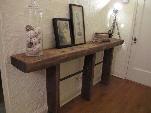 Reclaimed Wood And Pipe Console Table