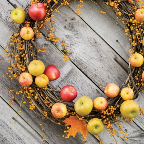 a vine wreath with fall leaves, berries and bright apples is a beautiful and easy rustic decoration for the fall